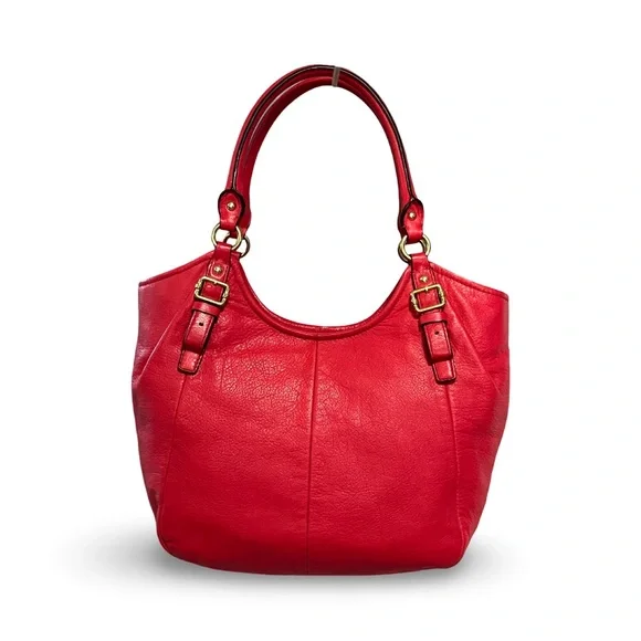 Coach Ashley Leather Shoulder Tote Bag in Brass/True Red - Picture 4 of 9